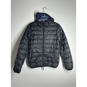 Armani Jeans Men’s Down Hooded Reversible Jacket Black Blue Sz48 EU/S-M US Notes